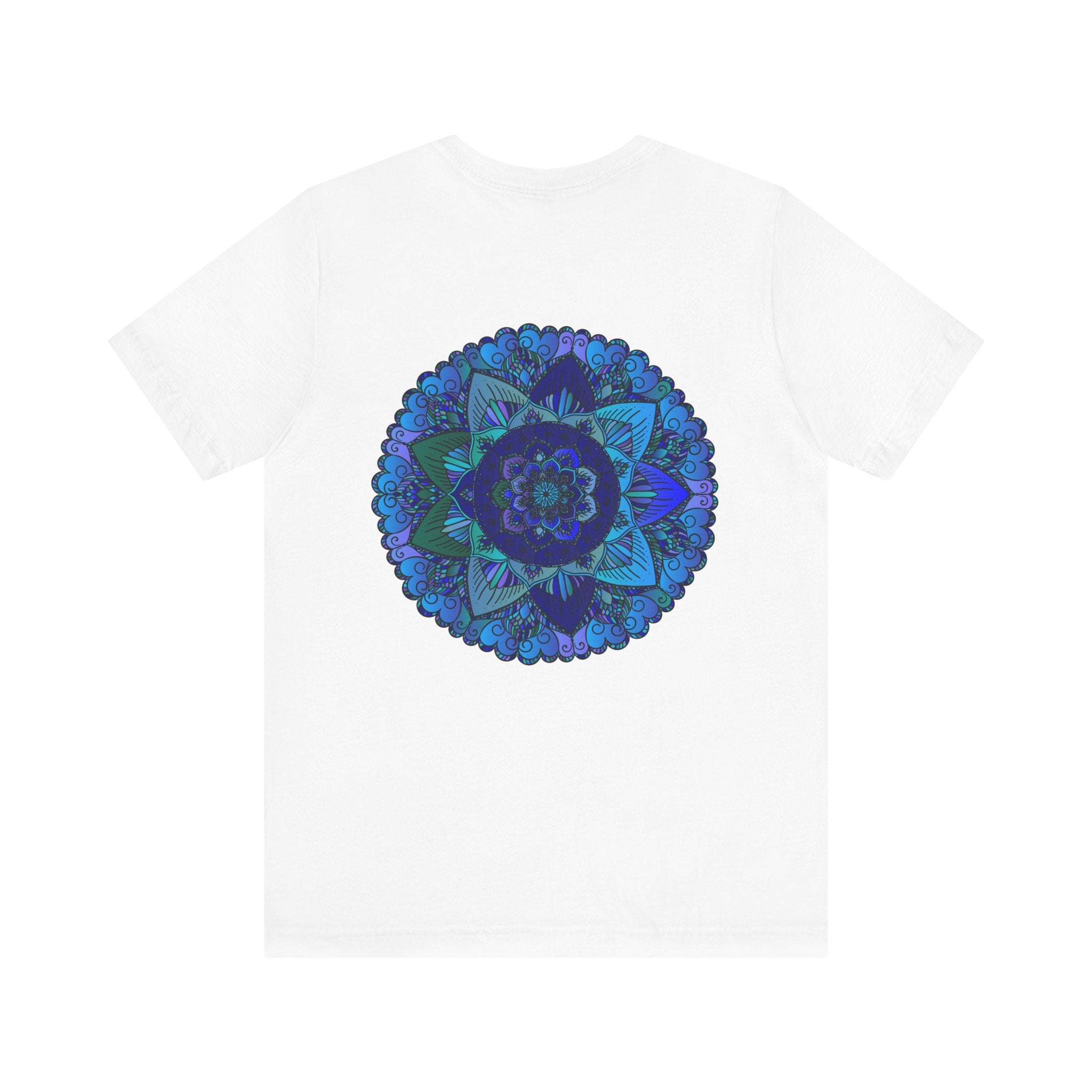 Blue Mandala T-Shirt featuring intricate spiritual design for peace and harmony