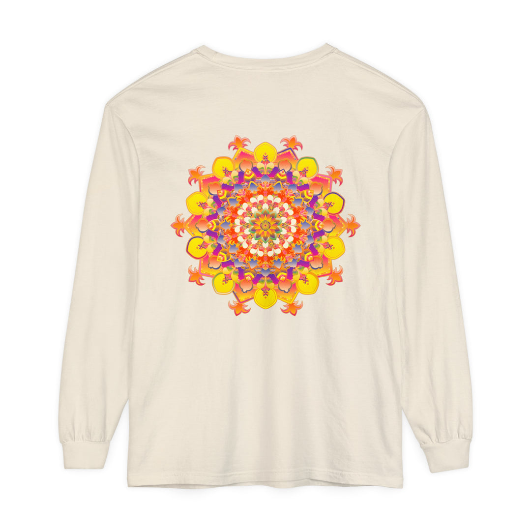 Vibrant Mandala Long Sleeve T-Shirt - Unisex, featuring intricate and colorful mandala design on a comfortable, stylish long sleeve shirt