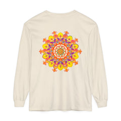 Vibrant Mandala Long Sleeve T-Shirt - Unisex, featuring intricate and colorful mandala design on a comfortable, stylish long sleeve shirt