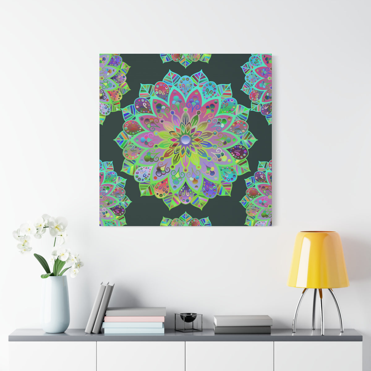 Vibrant Mandala Matte Canvas Wall Art — Colorful Floral Boho Stretched Print