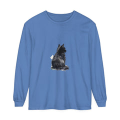 Black and white watercolor cat design on a comfortable long sleeve t-shirt