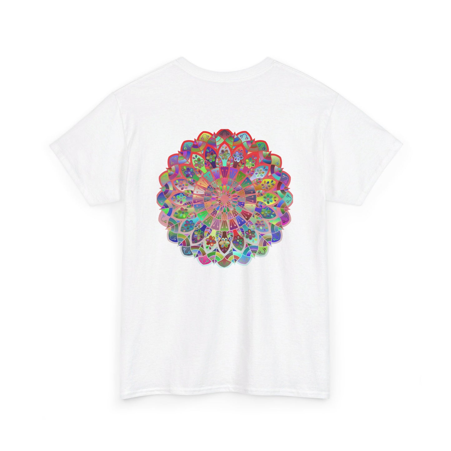 Colorful mandala art design printed on a comfortable unisex heavy cotton t-shirt ideal for yoga and mindfulness practices