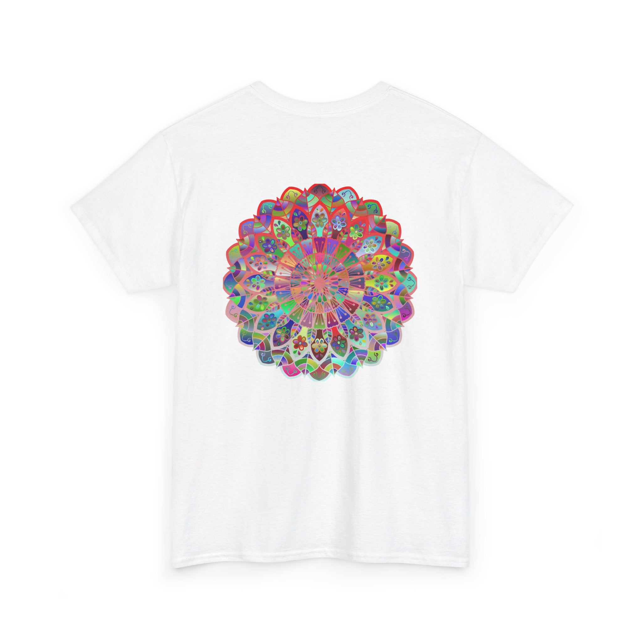 Colorful mandala art design printed on a comfortable unisex heavy cotton t-shirt ideal for yoga and mindfulness practices