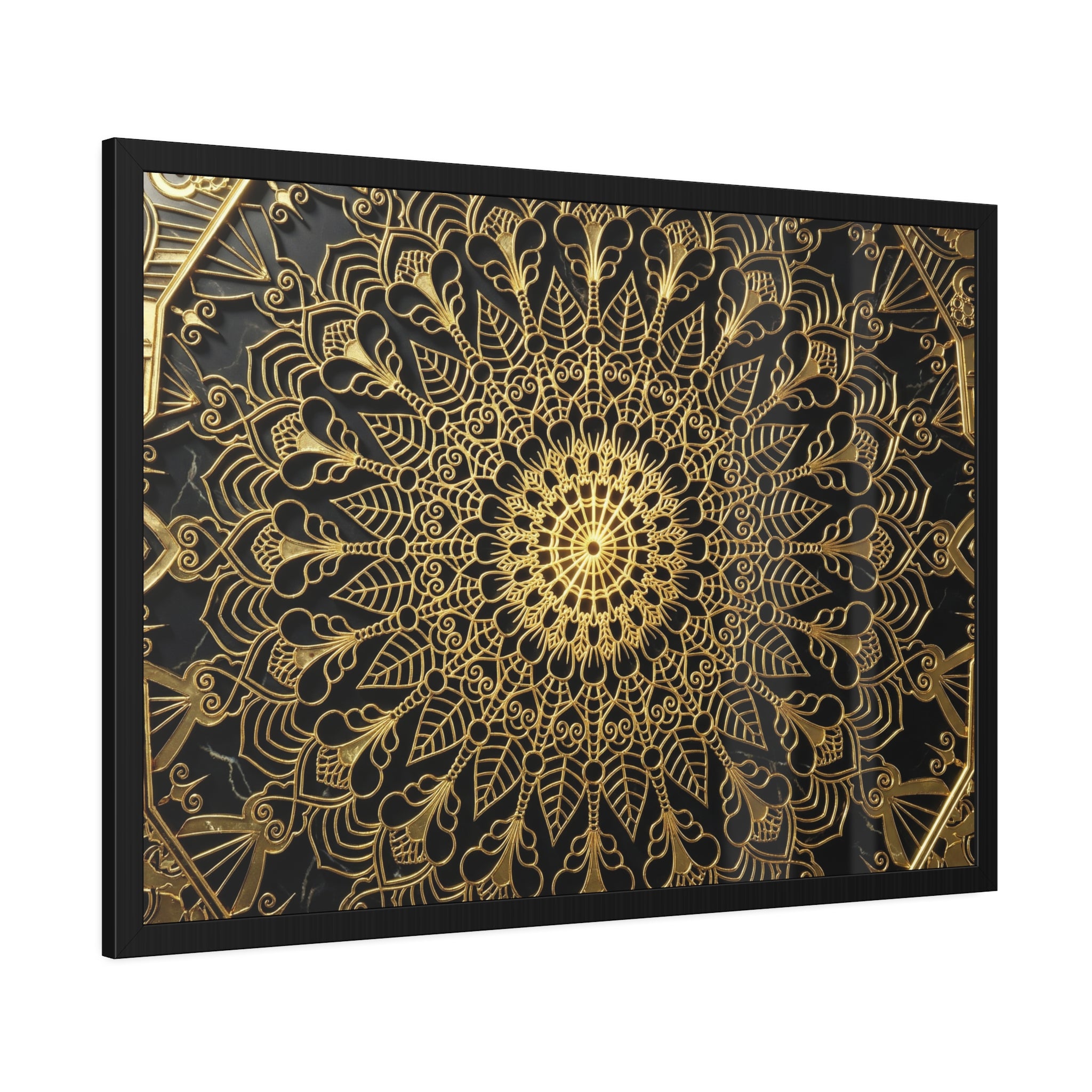 Majestätische Stille – Schwarz-Gold Luxus-Poster mit Rahmen