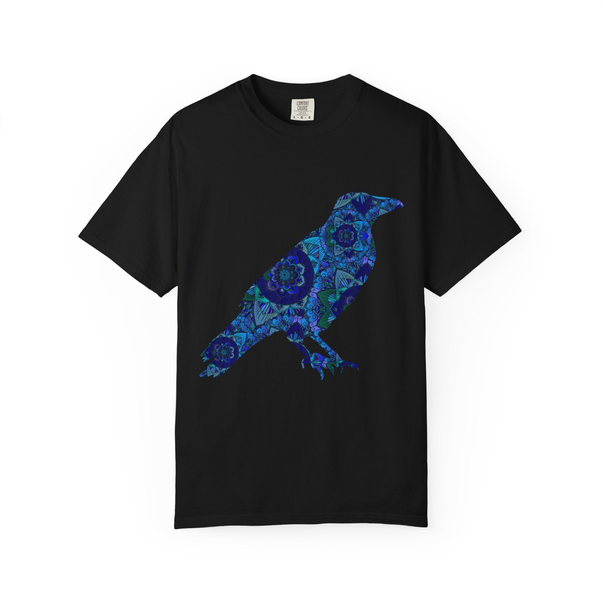 Maglietta con stampa corvo mandala blu — Maglietta grafica con corvo Inner Protection