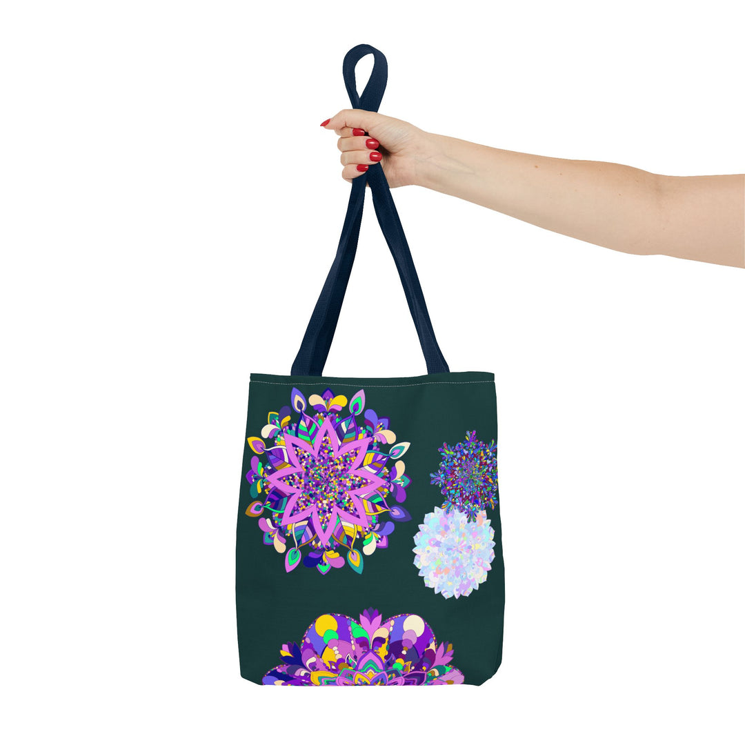 Colorful mandala tote bag with intricate design, perfect for carrying your essentials in style