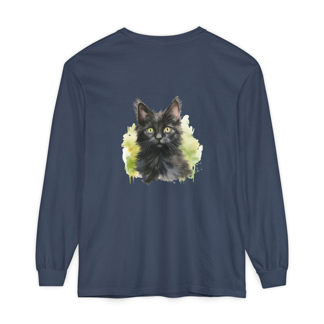 Black Kitten Watercolor Long Sleeve Tee