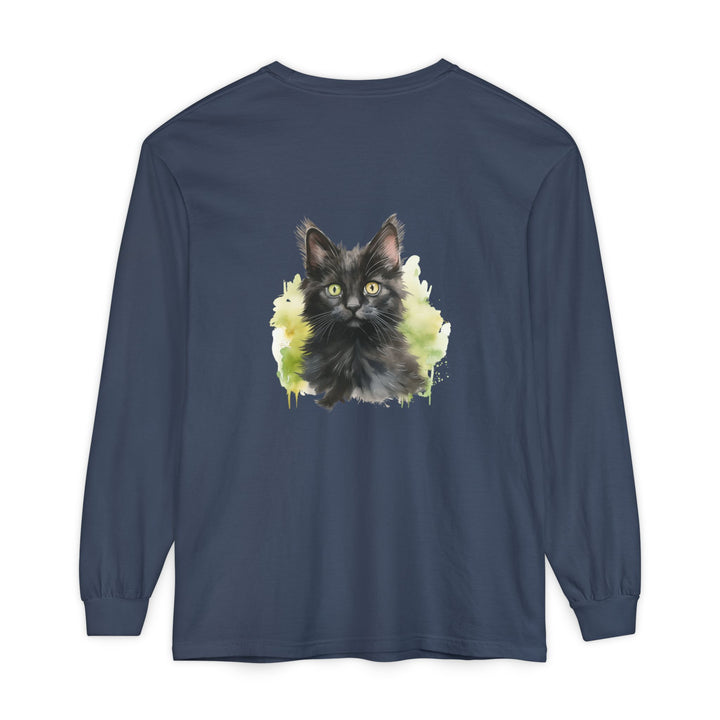 Black Kitten Watercolor Long Sleeve Tee