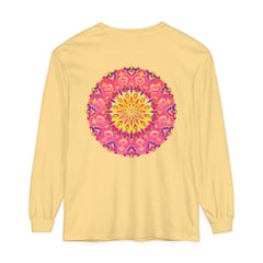 Colorful and intricate mandala design on a unisex long sleeve t-shirt