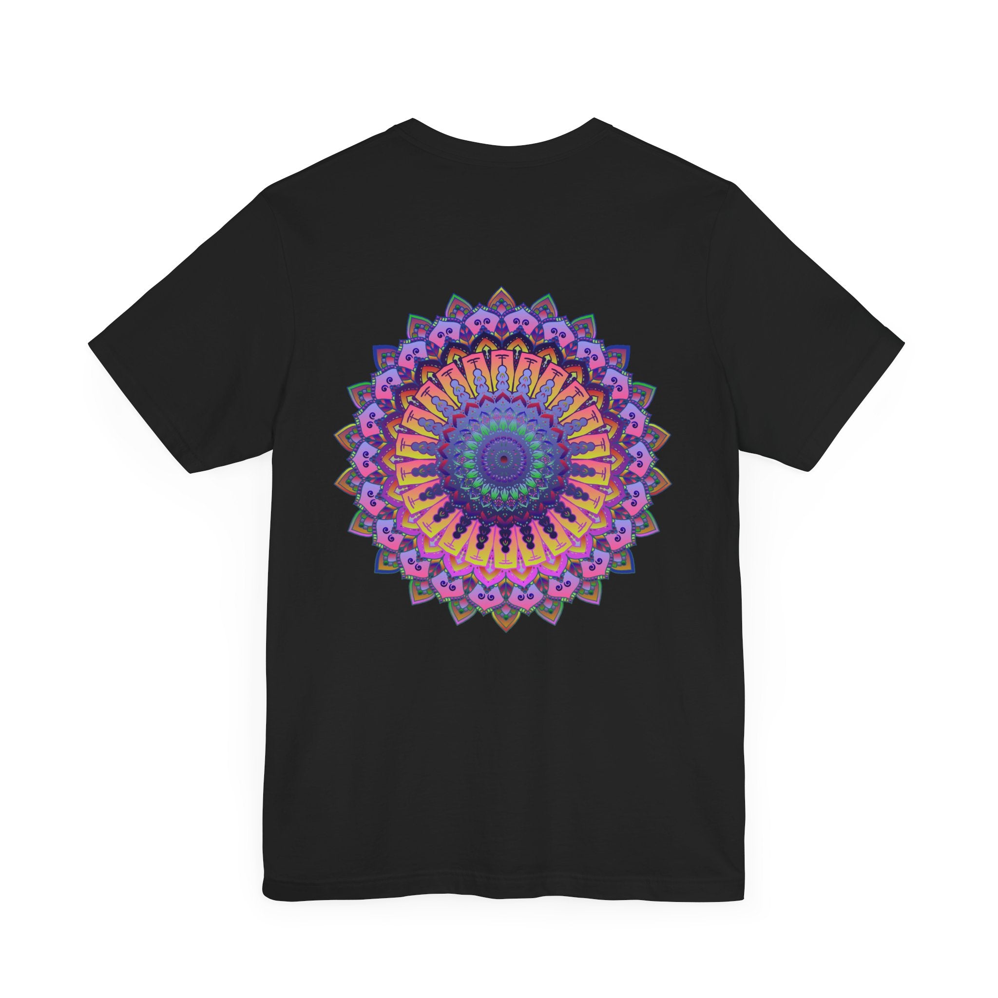 Colorful mandala design t-shirt promoting spiritual peace and harmony for a vibrant and stylish look