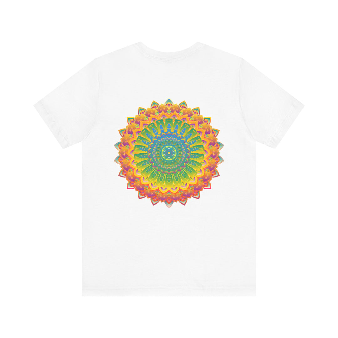 A colorful and intricate mandala design adorns this Vibrant Mandala Tee, symbolizing spiritual peace and harmony for a unique and artistic style