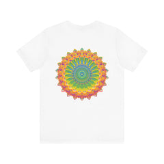 A colorful and intricate mandala design adorns this Vibrant Mandala Tee, symbolizing spiritual peace and harmony for a unique and artistic style
