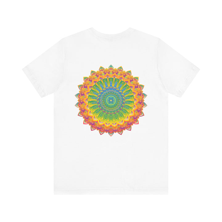 A colorful and intricate mandala design adorns this Vibrant Mandala Tee, symbolizing spiritual peace and harmony for a unique and artistic style