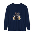 A colorful watercolor splash design featuring a playful black kitten, printed on a comfortable and stylish T-shirt