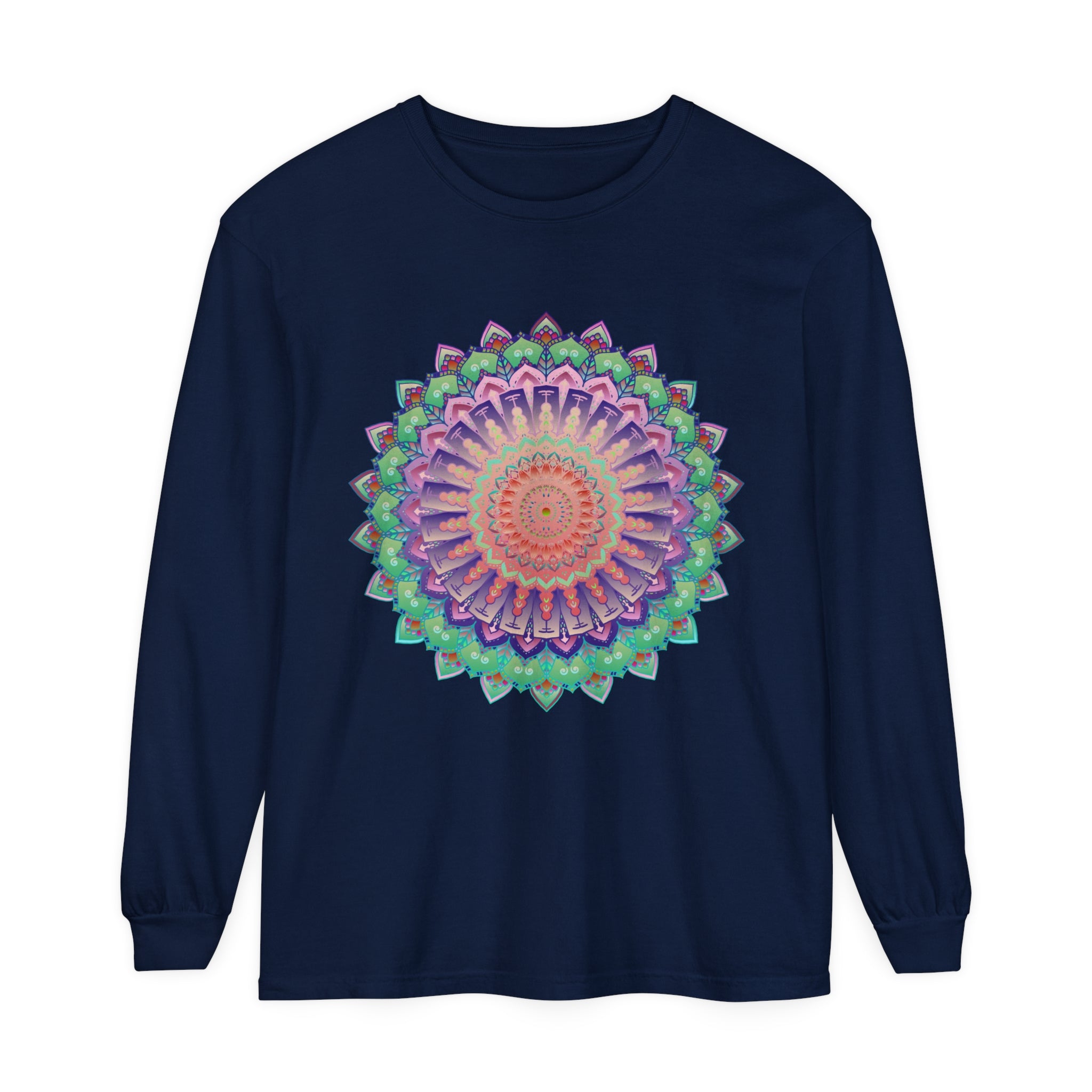 Colorful and intricate mandala design long sleeve unisex t-shirt for sale