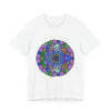 Vibrantly colored mandala art t-shirt with intricate design and eye-catching details