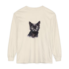 Black Cat Watercolor Long Sleeve T-Shirt featuring a beautiful watercolor design of a black cat on a comfortable long sleeve shirt