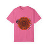 Unisex Halloween Mandala T-shirt featuring handmade pumpkin mandala art on garment-dyed tee for spooky yet stylish look