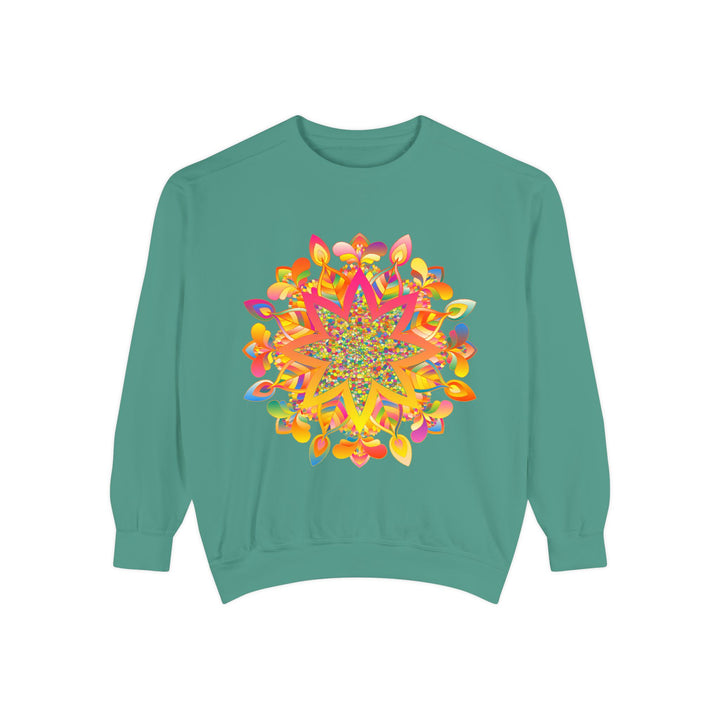 Colorful mandala sweatshirt with unique geometric design and vibrant patterns for a trendy and stylish look