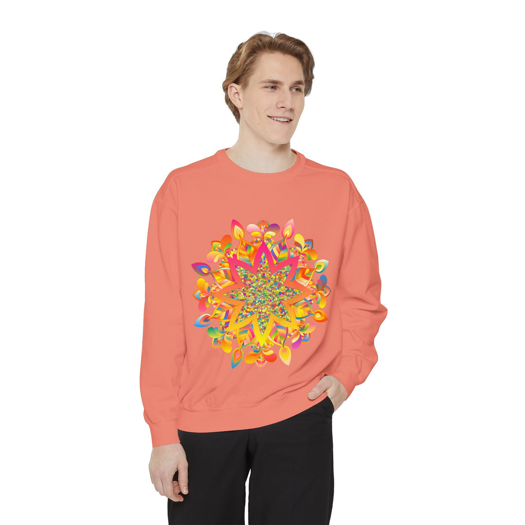 Colorful Mandala Sweatshirt with Intricate Geometric Design in Vibrant Hues