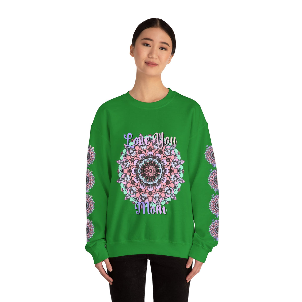 Felpa girocollo ispirata al mandala per mamme in tenui colori pastello