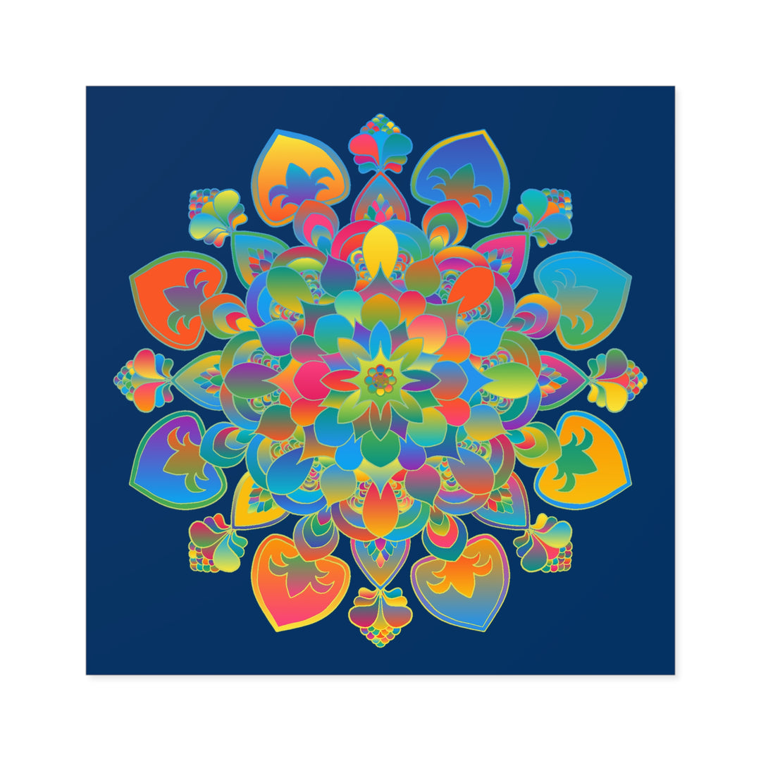 Hand-Drawn Mandala Laminate Stickers – Gold, Red, and Green on Royal Blue