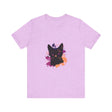 Black Cat Mystery T-Shirt with captivating purple eyes design, perfect for cat lovers