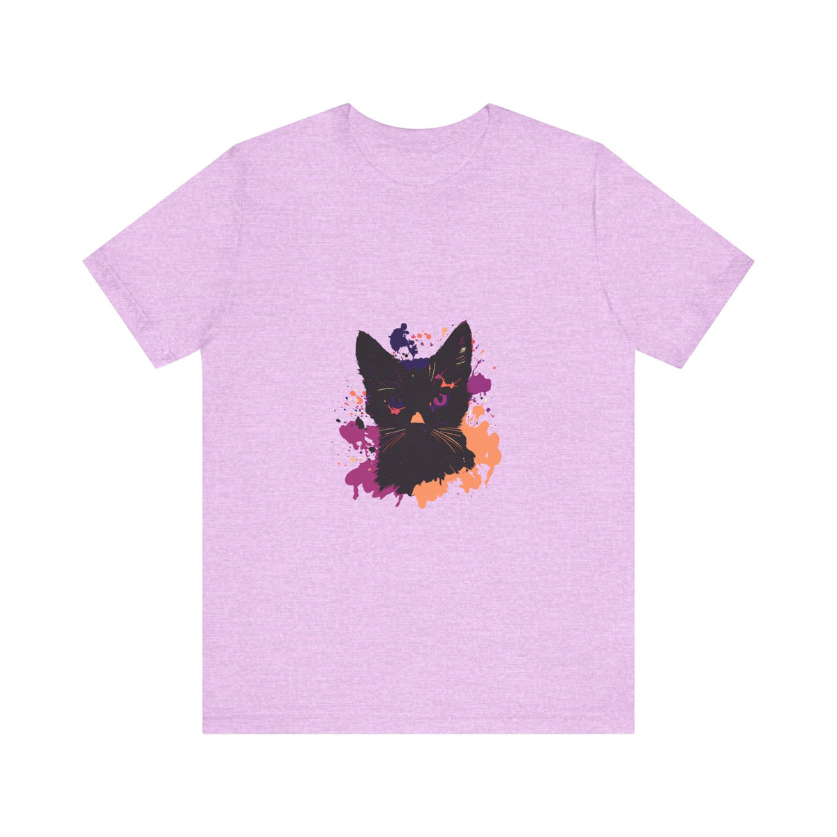 Black Cat Mystery T-Shirt with captivating purple eyes design, perfect for cat lovers