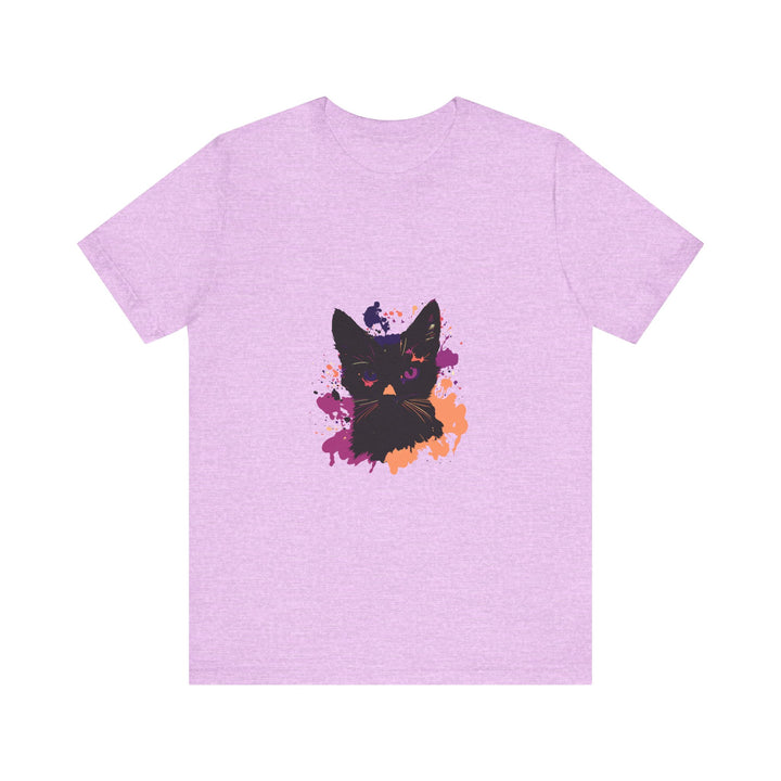 Black Cat Mystery T-Shirt with captivating purple eyes design, perfect for cat lovers