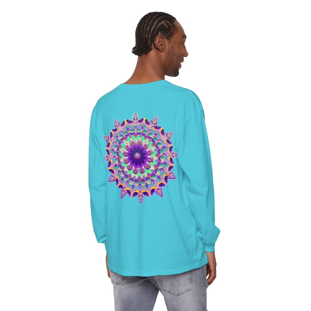 Colorful and intricate long sleeve t-shirt featuring a mesmerizing psychedelic mandala design