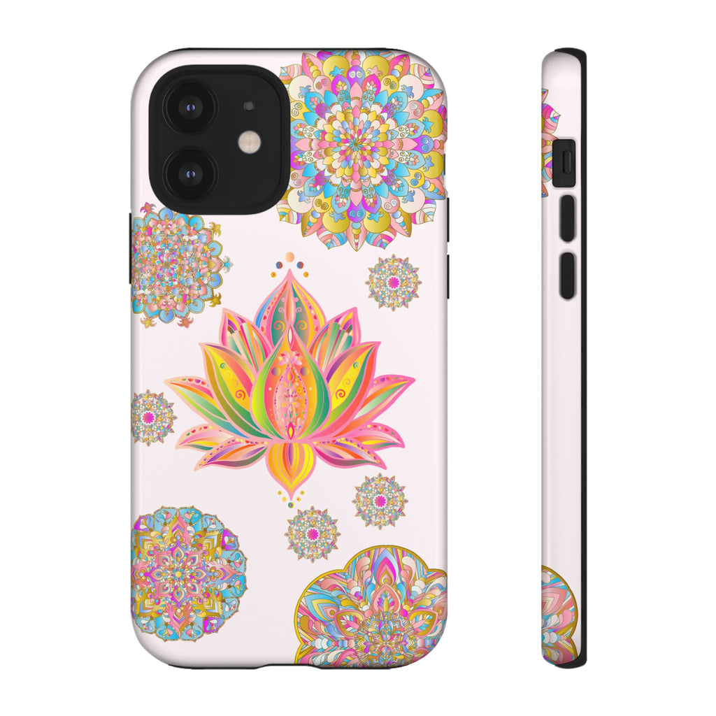 Light pink phone case with intricate mandala lotus flower design