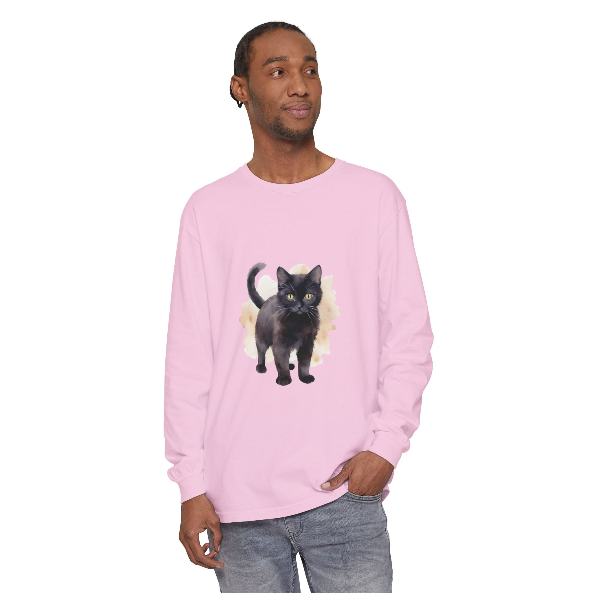 Full Sleeve Tee | Black Cat Watercolor - Unisex