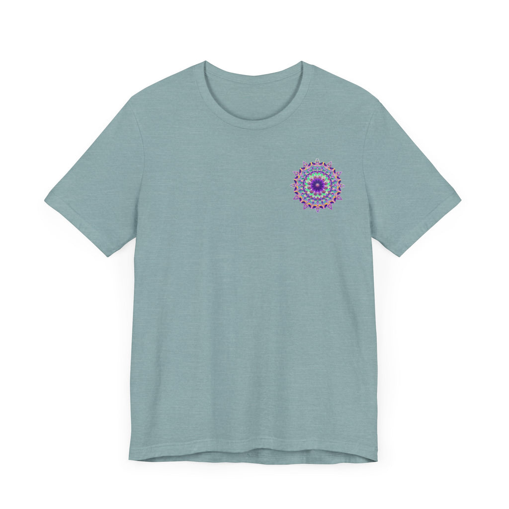 Beautiful blue Mandala Tee featuring intricate design for spiritual peace and harmony