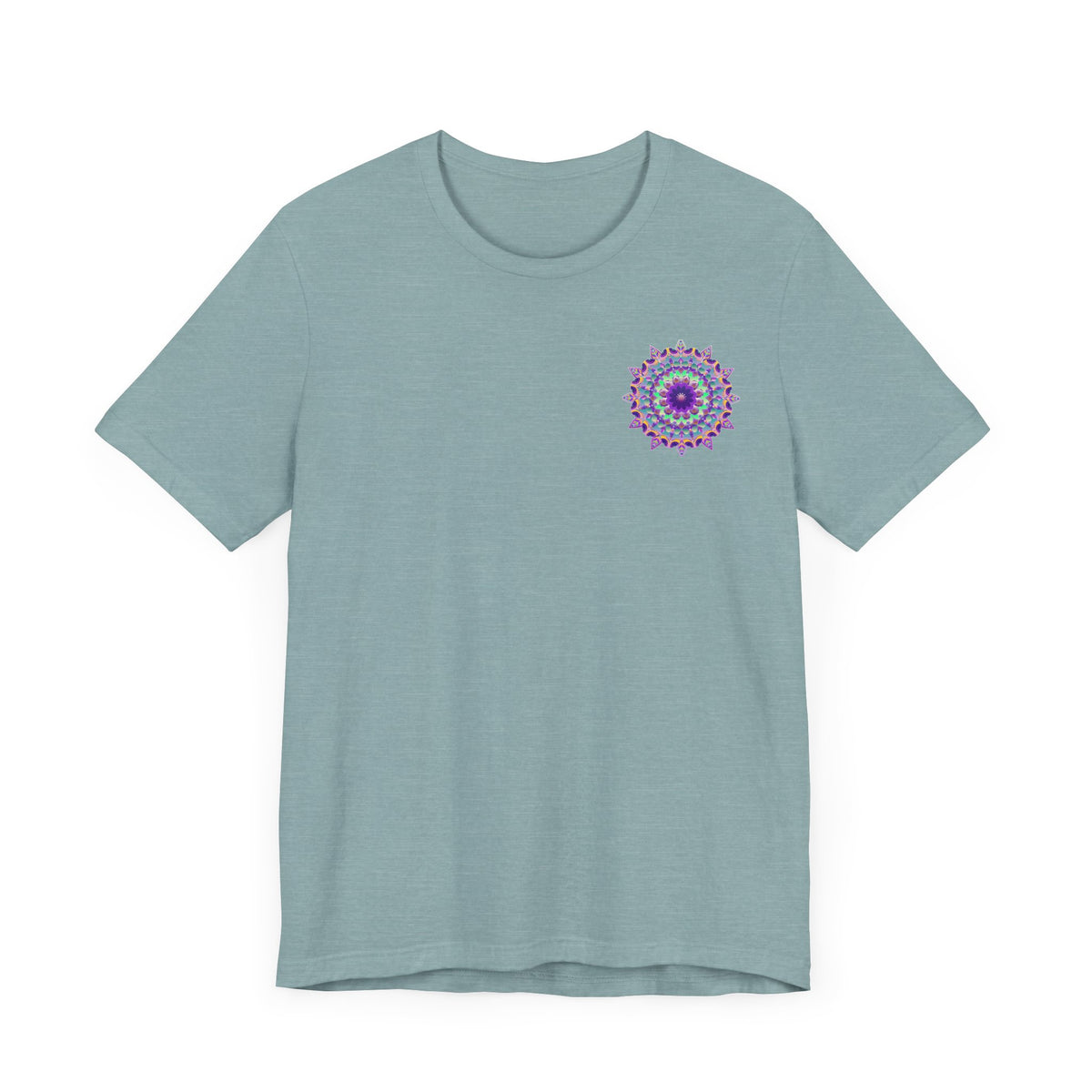 Beautiful blue Mandala Tee featuring intricate design for spiritual peace and harmony