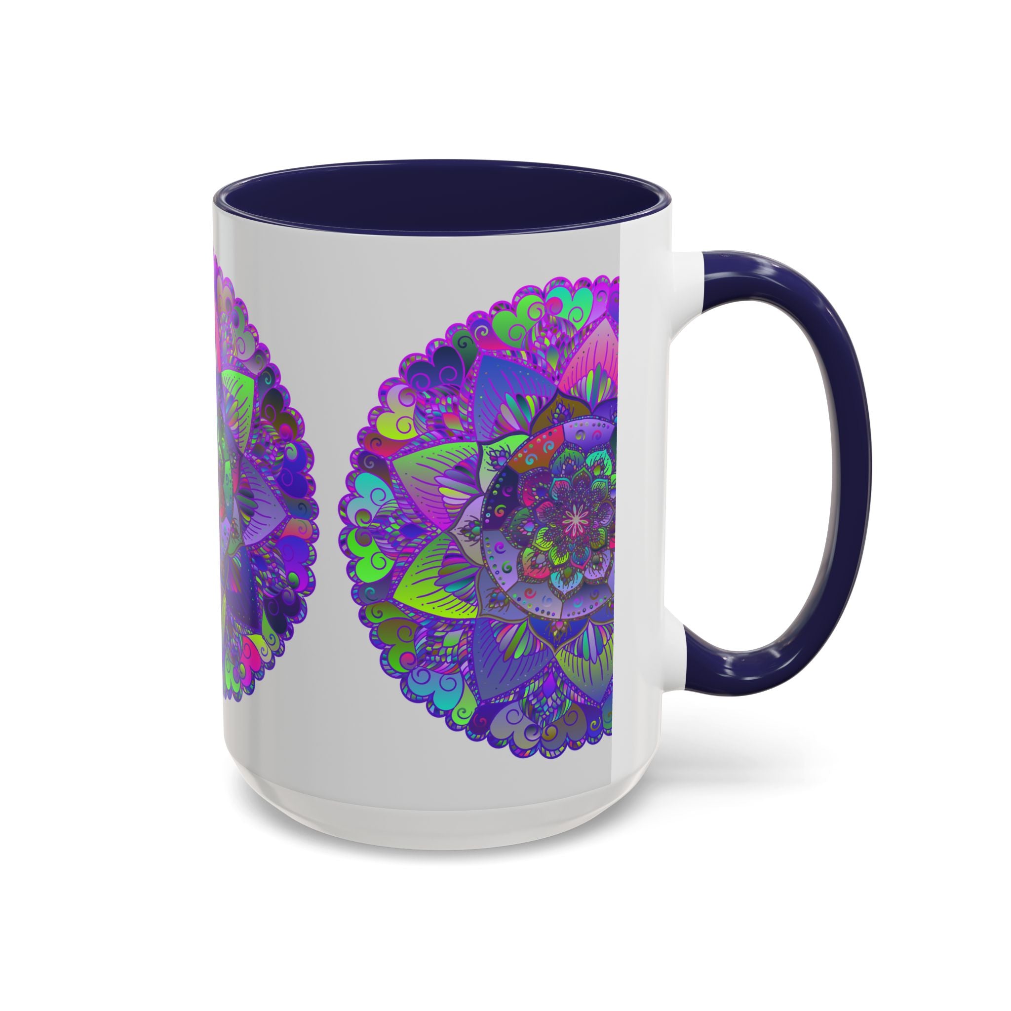 Beautiful light grey mug with intricate mandala art pattern