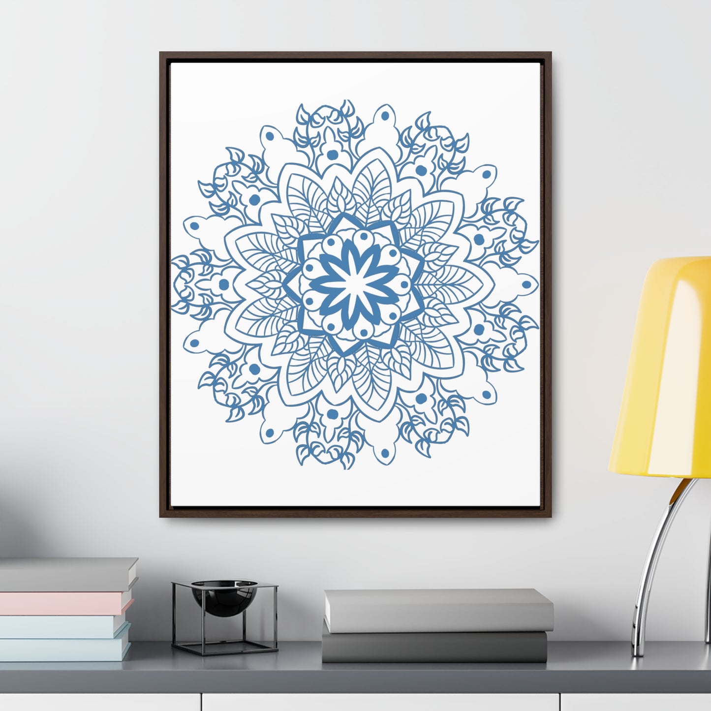 Beautiful steel blue mandala handmade art on gallery canvas wraps