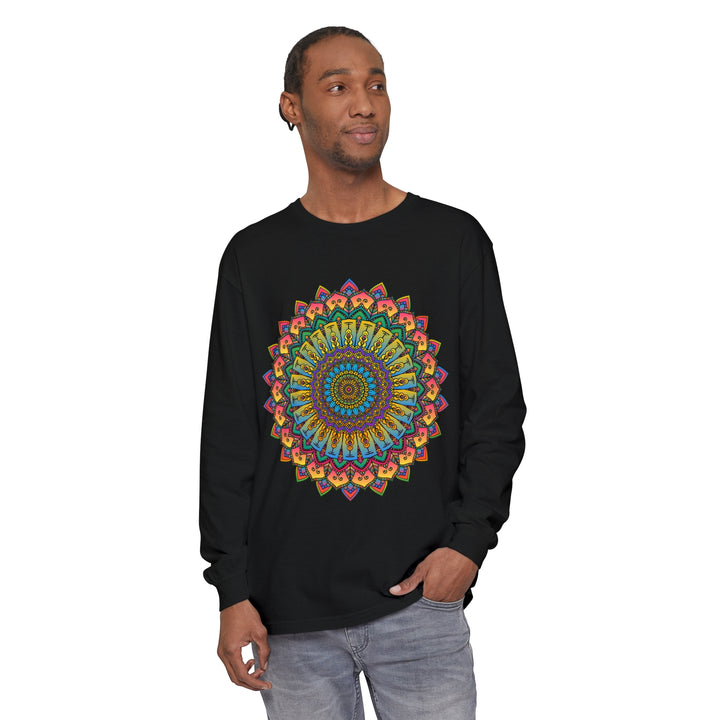 Intricate Mandala Unisex Long Sleeve T-Shirt with detailed and colorful geometric design