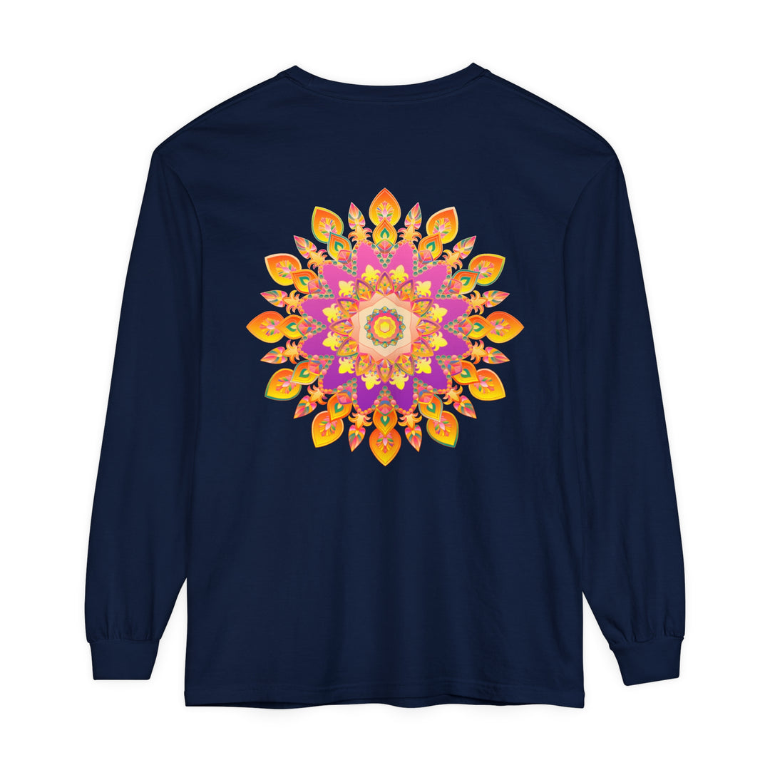 Vibrant Mandala Unisex Long Sleeve T-Shirt featuring intricate and colorful mandala design on soft, comfortable fabric for all genders