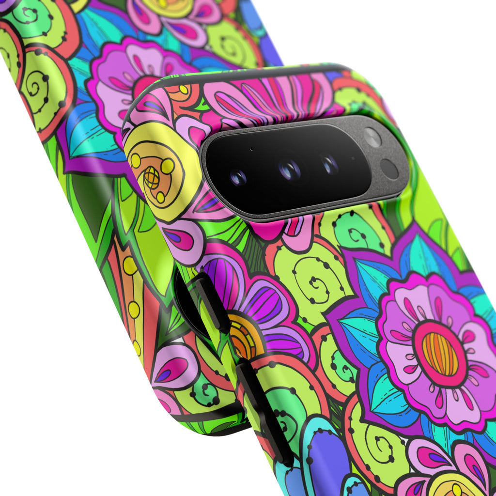 Floral Fantasy iPhone and Google Pixel Case in Bright Green Palette