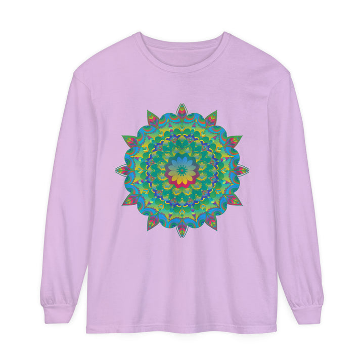 Colorful psychedelic mandala design long sleeve t-shirt for a vibrant look