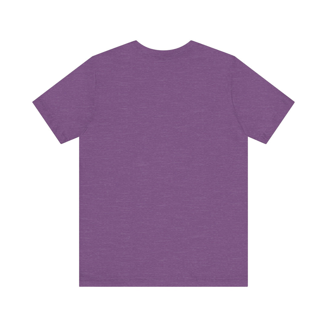 Vibrant and abstract purple cat mystery t-shirt, perfect for feline lovers