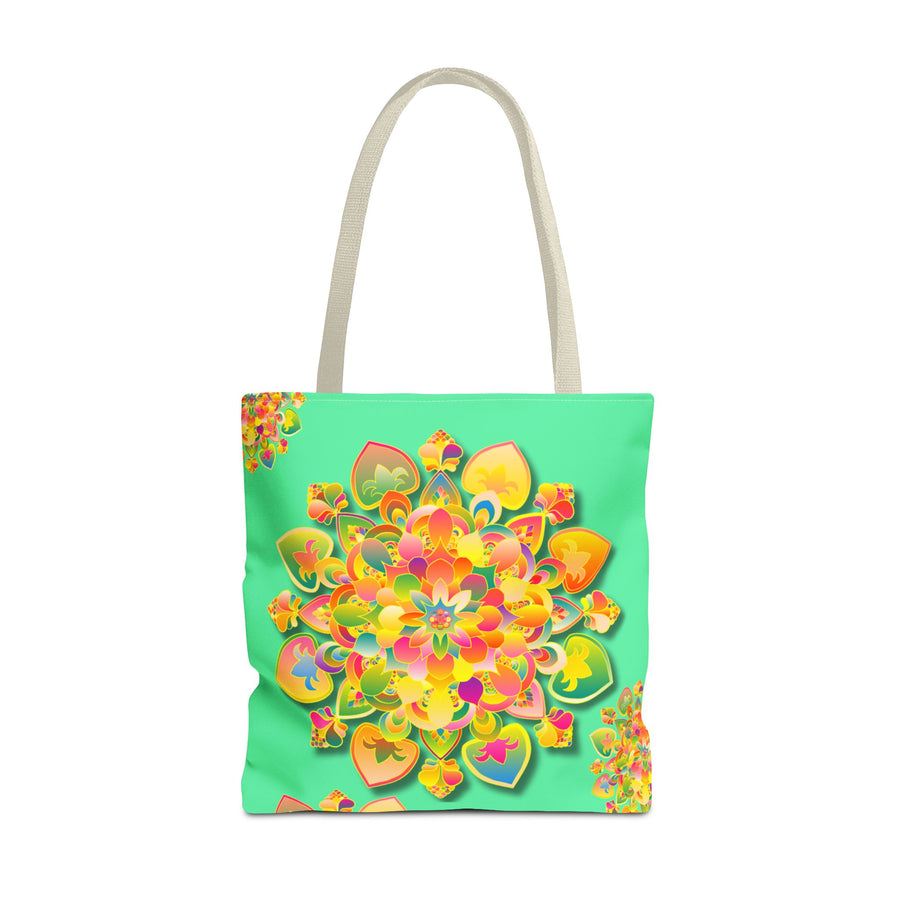 Floral Mandala Tote Bag — Bright Tropical Green All-Over Print