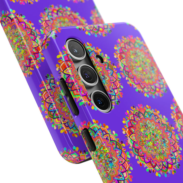 Hand-drawn small purple mandala art phone case for iPhone X and XS, showcasing intricate design and unique artistic style