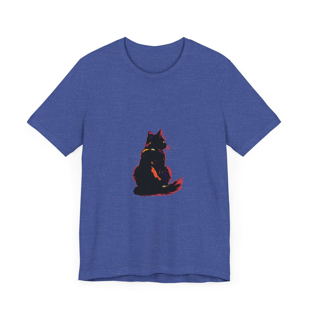 A black cat mystery t-shirt with a shadowy design for elegant style