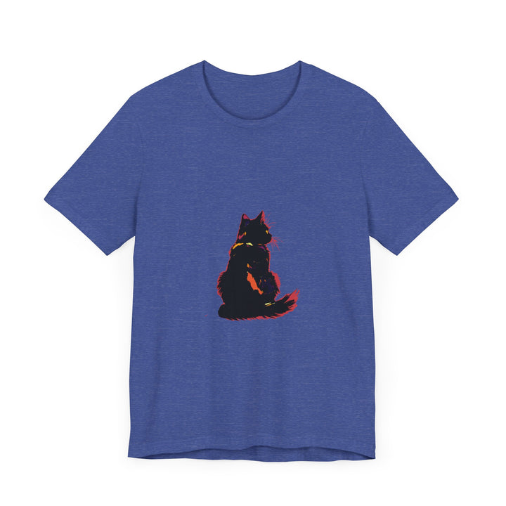 A black cat mystery t-shirt with a shadowy design for elegant style