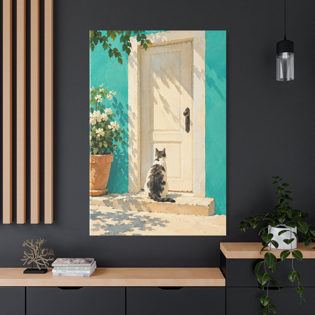 Sunlit Doorway Cat Canvas Wall Art