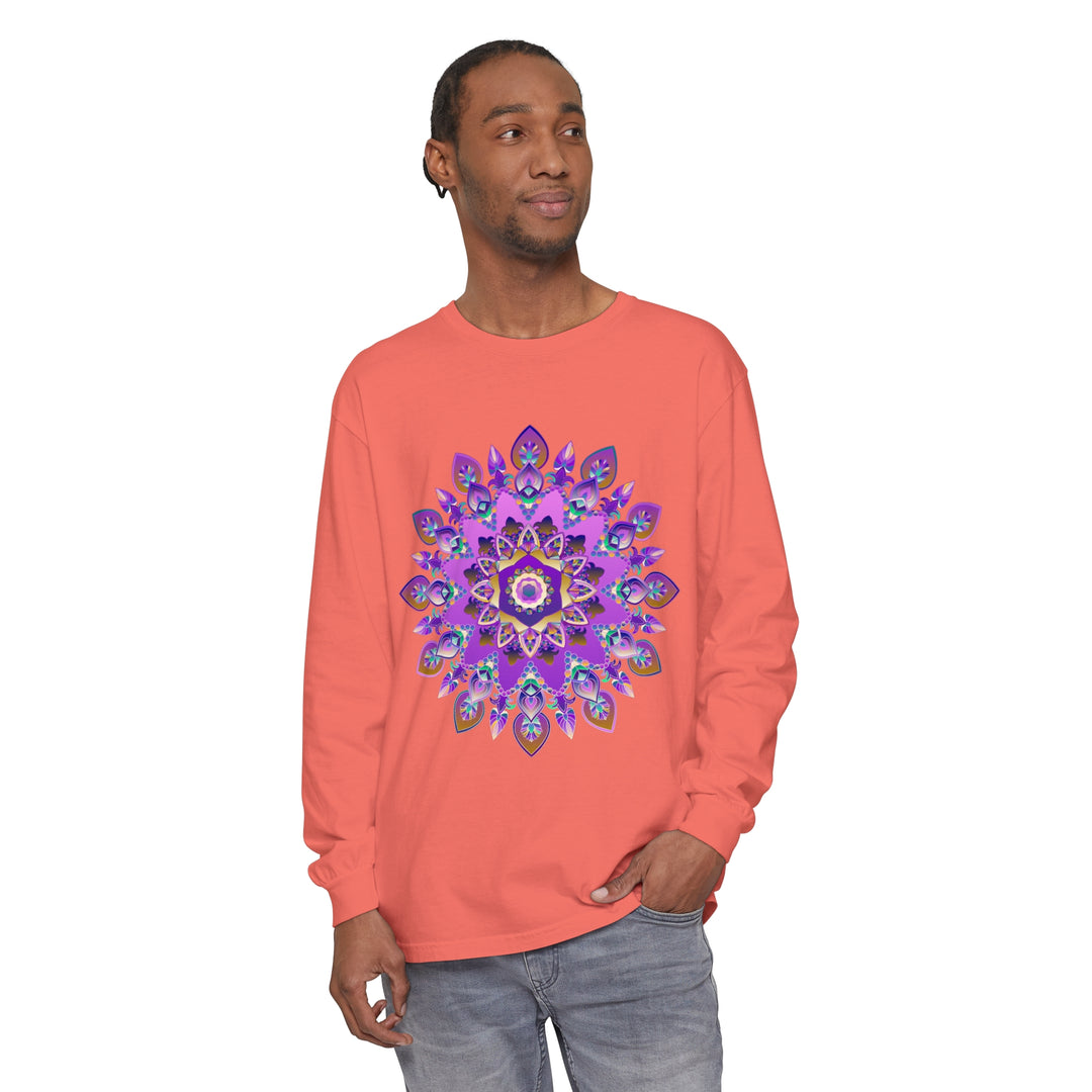 Beautiful purple and gold mandala design long sleeve t-shirt for women