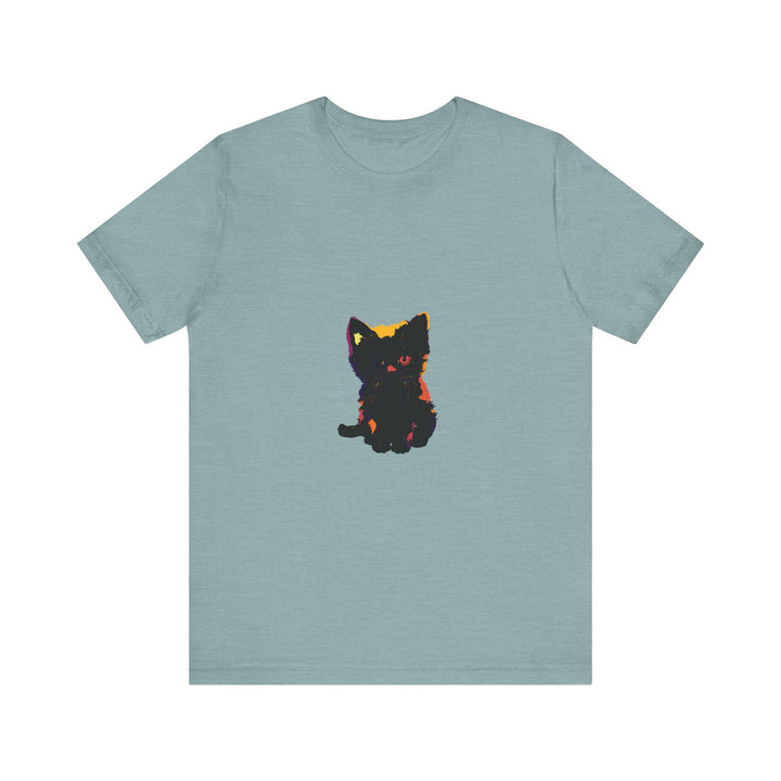 Black Cat Mystery - One Blue Eye T-Shirt with a striking feline design