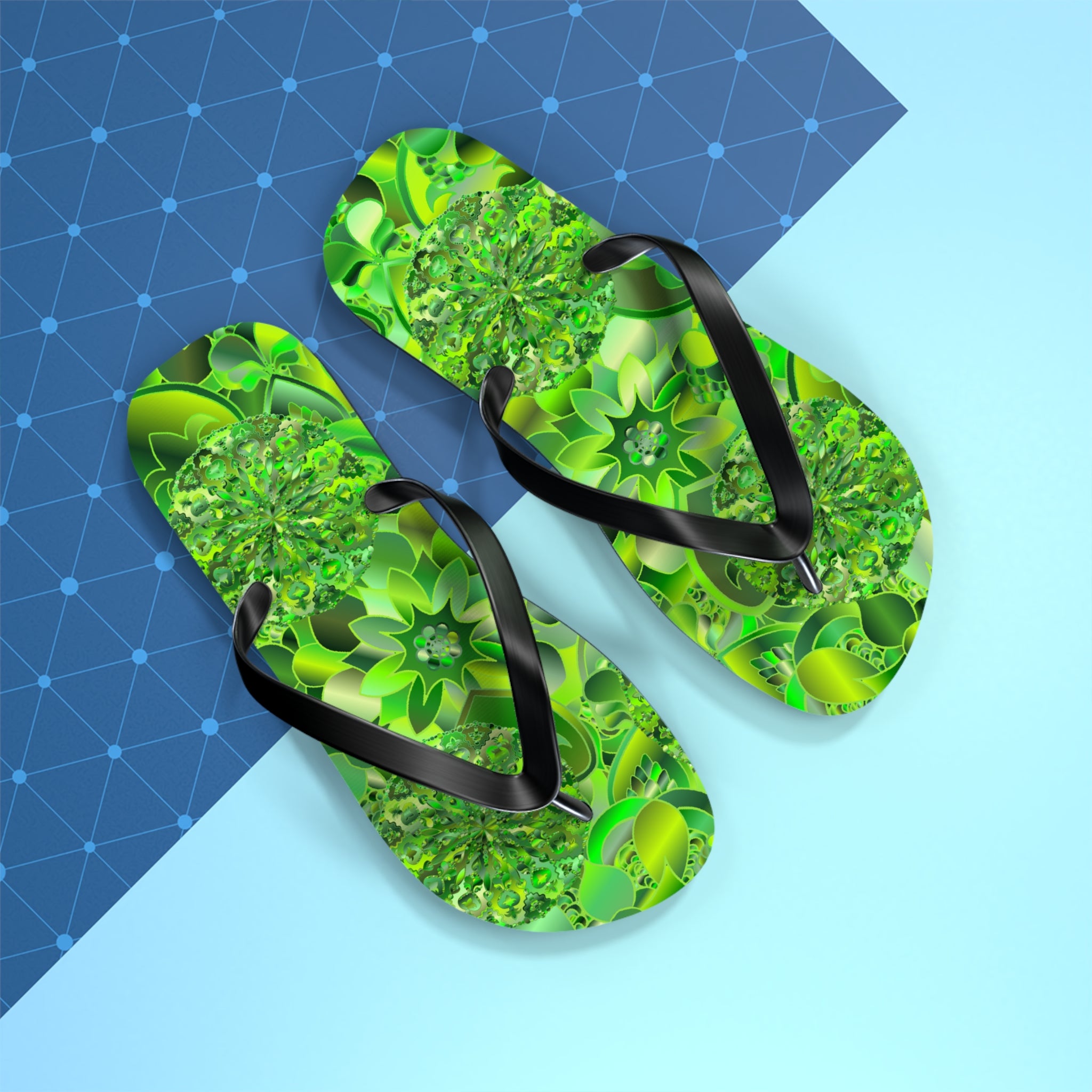 Green Kaleidoscope Flip Flops – Tropical Floral Beach Sandals
