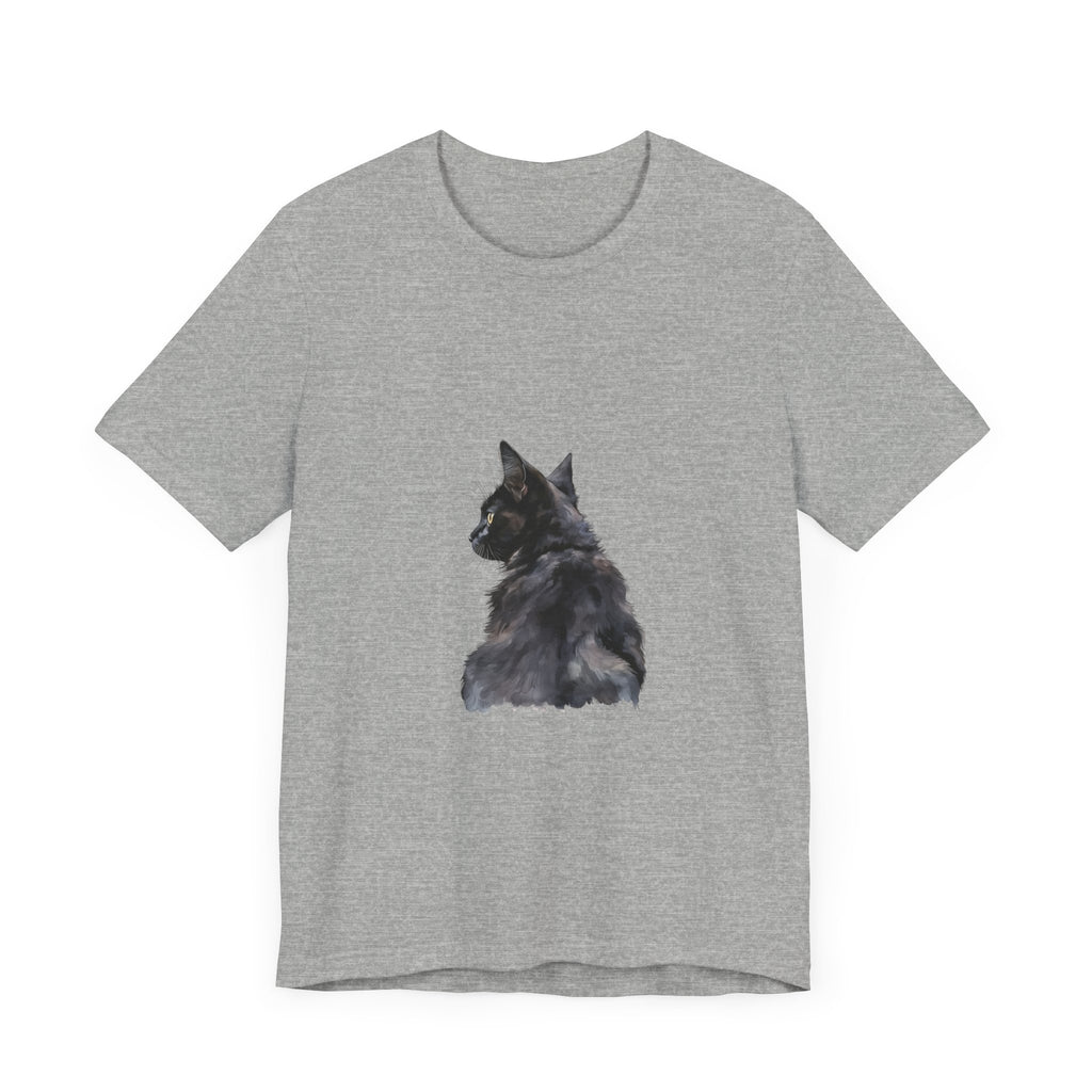 Beautiful watercolor illustration of a mysterious black cat on a tee